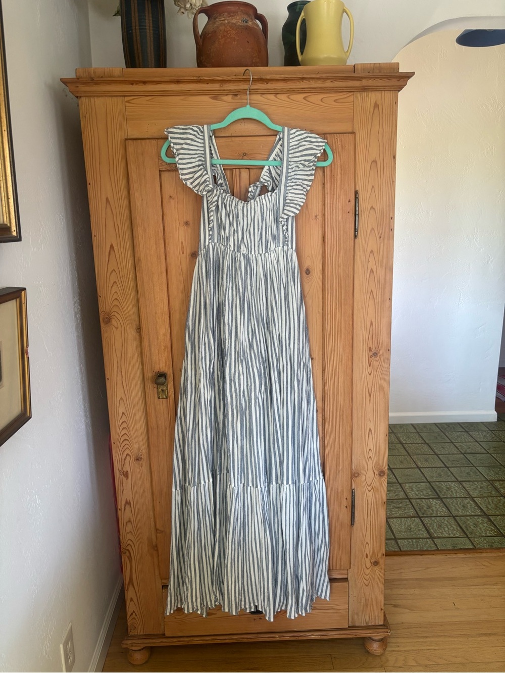 Ulla Johnson. Striped Blue and White Maxi Dress. Can be worn front or back.